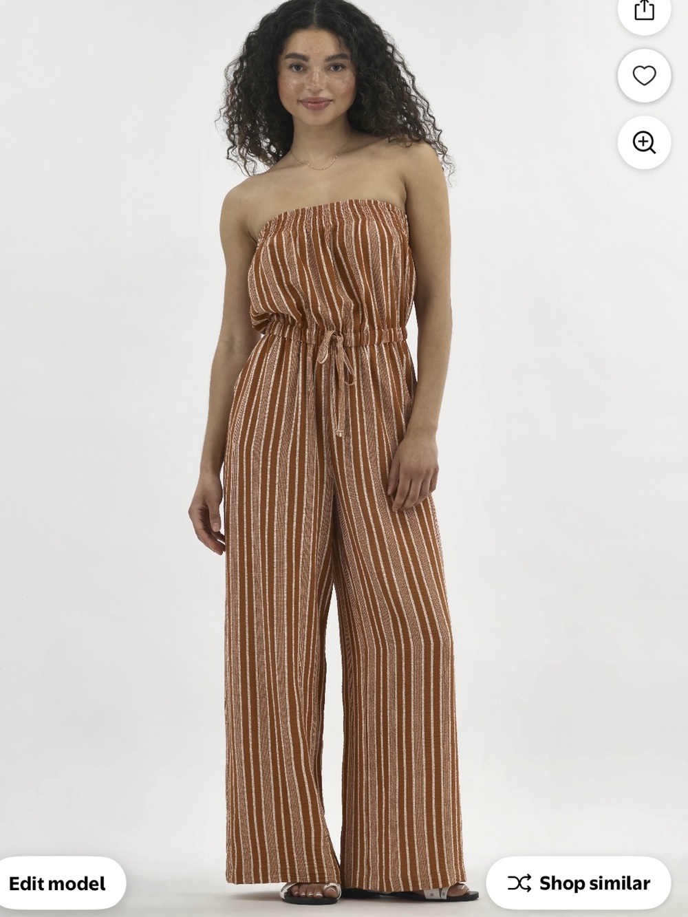 No Boundaries Strapless Wide-Leg Jumpsuit in Rust Stripe